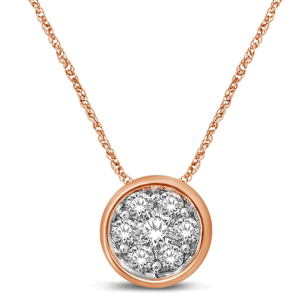 14K Rose Gold 1/6 Ctw Diamond Round Shape Flower Pendant