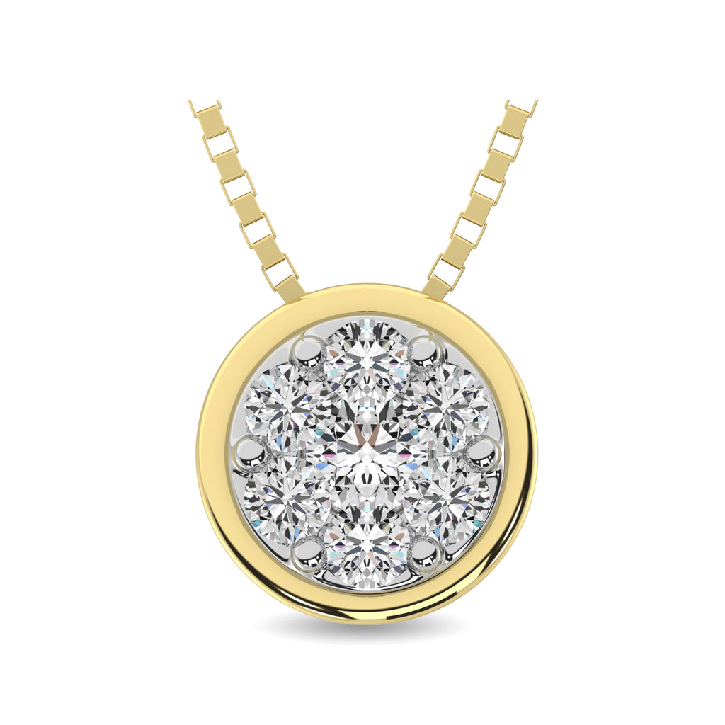 14K Yellow Gold 1/6 Ctw Diamond Round Shape Flower Pendant