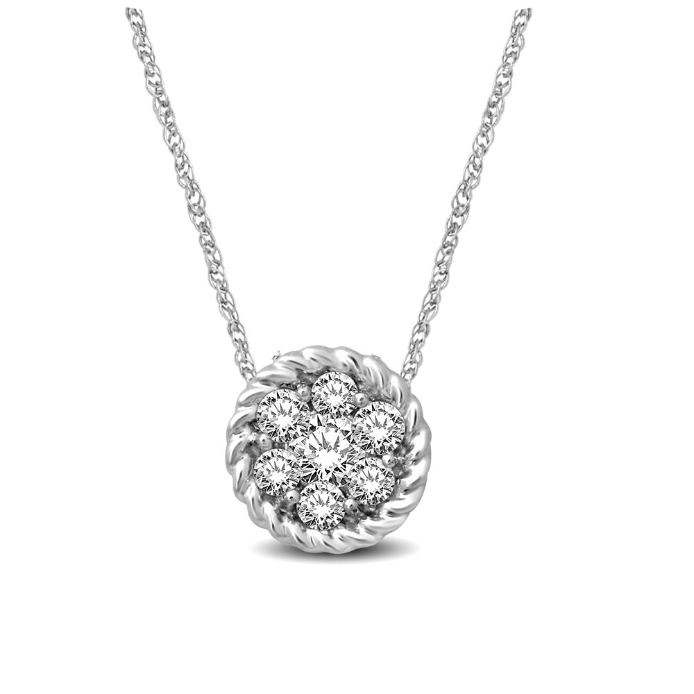 14K White Gold 1/6 Ctw Diamond Round Flower Pendant