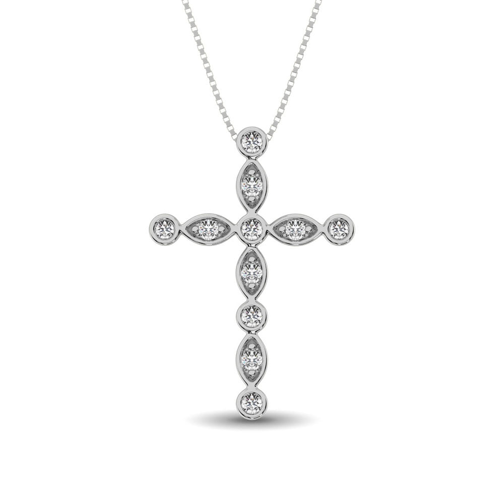 14K White Gold 1/4 Ct.Tw. Diamond Cross Pendant